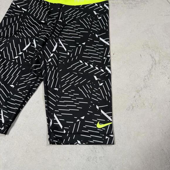 Nike Pro Compression Shorts Black White Neon Yellow Women Size S Training Gym - Picture 6 of 10